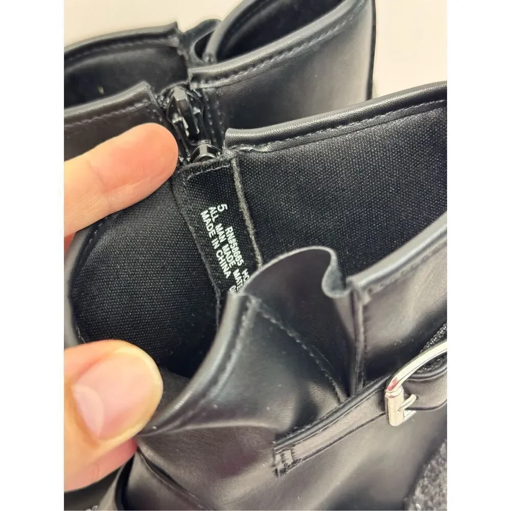 Harper Canyon Boots Size 5 Black Buckle‎ Detail Lug Sole Block Heel Side Zip NEW